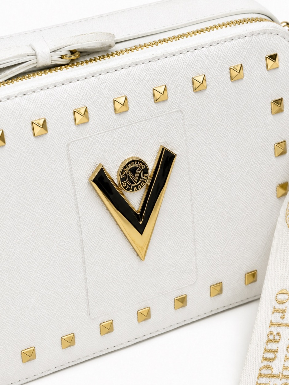 Valentino Orlandi White Gold Studded Camera Crossbody Bag NWT - Picture 10 of 10